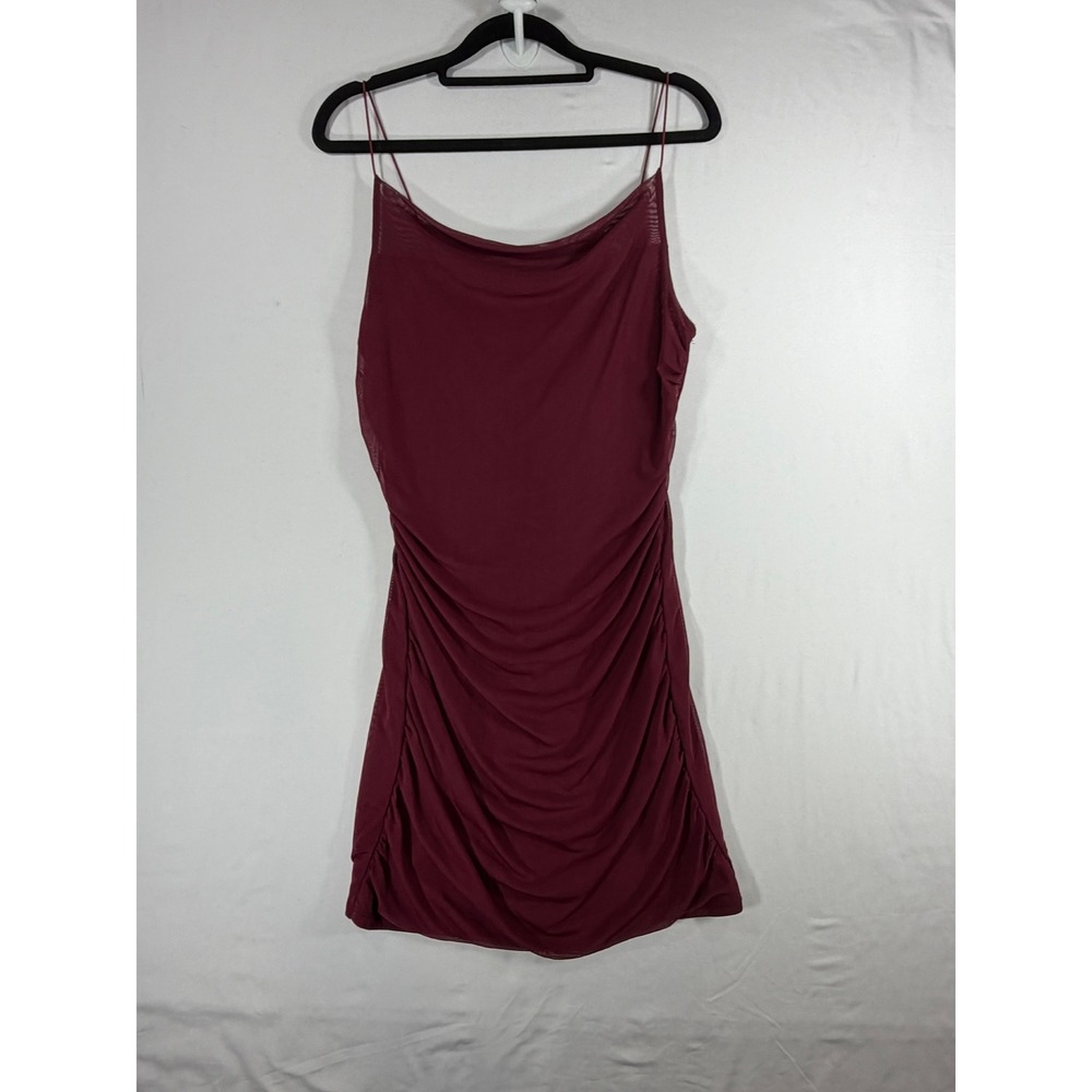 Wild Fable Bodycon Dress Women S Burgundy Excellent Ruched Mesh Cowl Mini